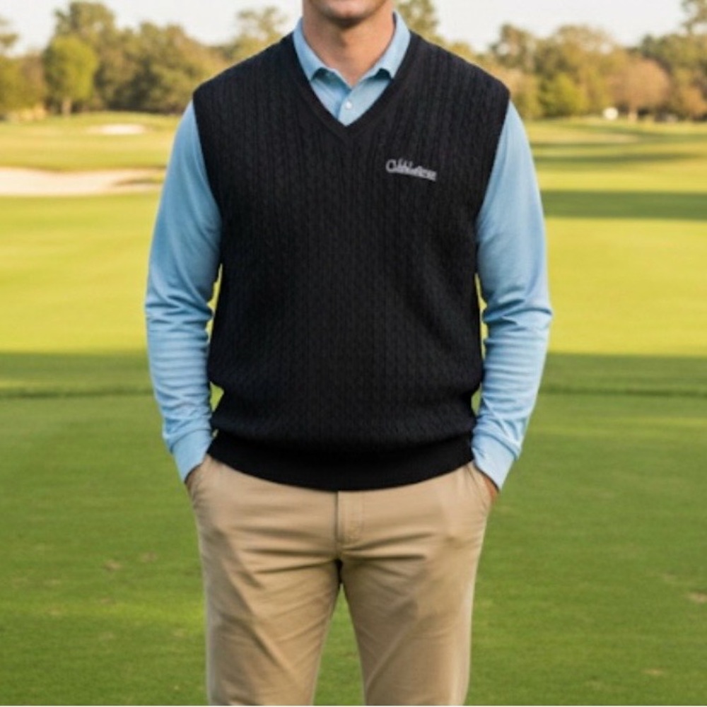 International Tour Men's Black Golf V-Neck Sweater Vest Cobblestone Logo XL / TG
